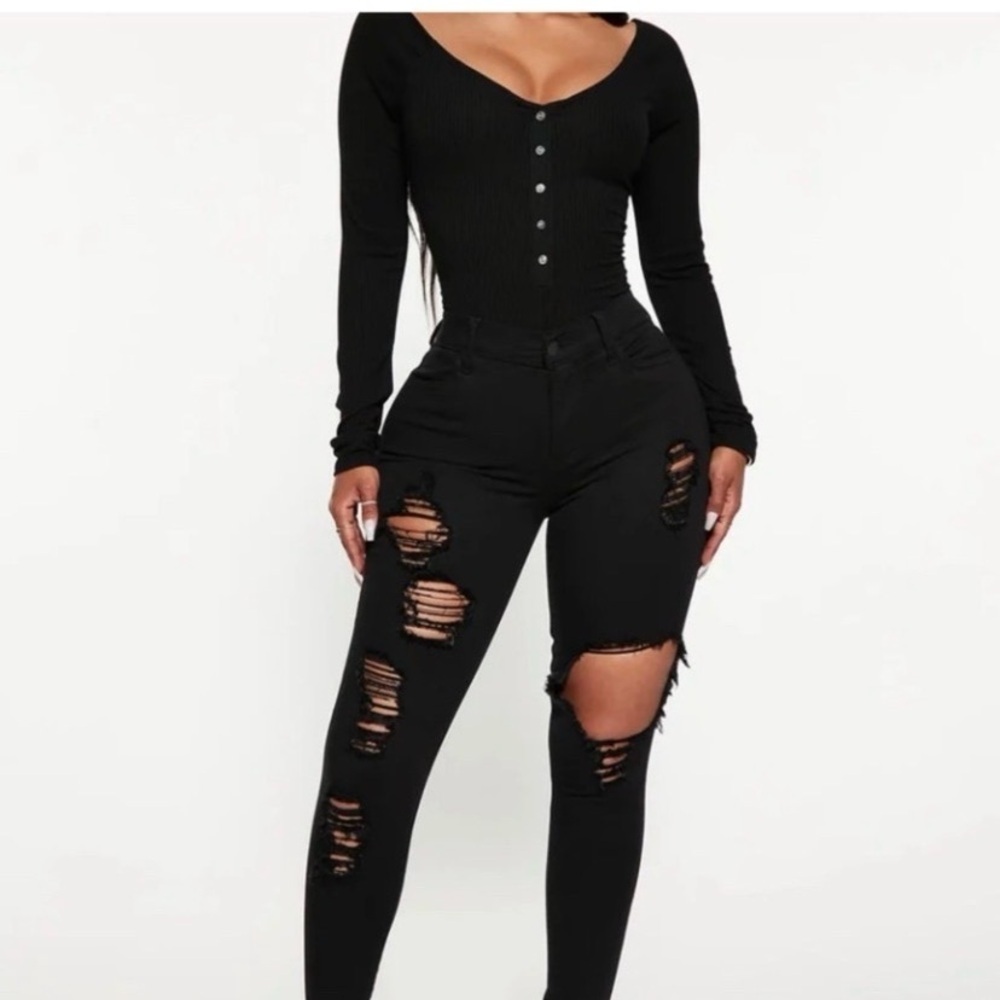 FASHION NOVA Black Ribbed Bodysuit - Picture 5 of 10
